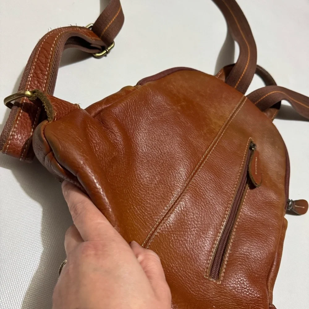 Vintage Greek Brown Leather Backpack Bag‎ Outdoor Hiking Neutral Camping